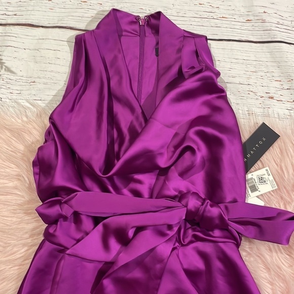 NWT Aidan Mattox Magenta Purple Satin Cowl Neck Cocktail Midi Dress - Picture 12 of 13